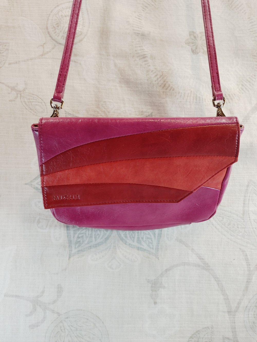 Miche Pink and Red Leather Crossbody Bag